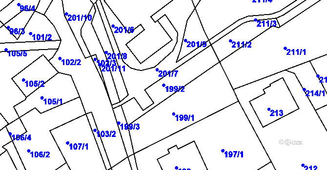 Parcela st. 199/2 v KÚ Mojžíř, Katastrální mapa