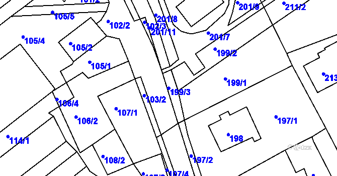 Parcela st. 199/3 v KÚ Mojžíř, Katastrální mapa