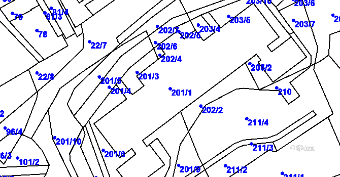 Parcela st. 201/1 v KÚ Mojžíř, Katastrální mapa