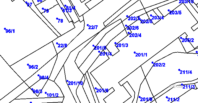 Parcela st. 201/4 v KÚ Mojžíř, Katastrální mapa