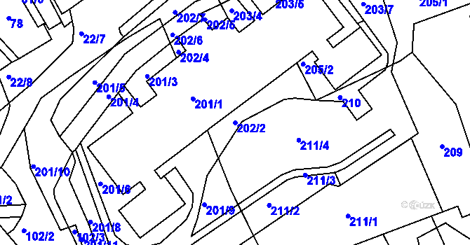 Parcela st. 202/2 v KÚ Mojžíř, Katastrální mapa