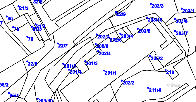 Parcela st. 202/4 v KÚ Mojžíř, Katastrální mapa