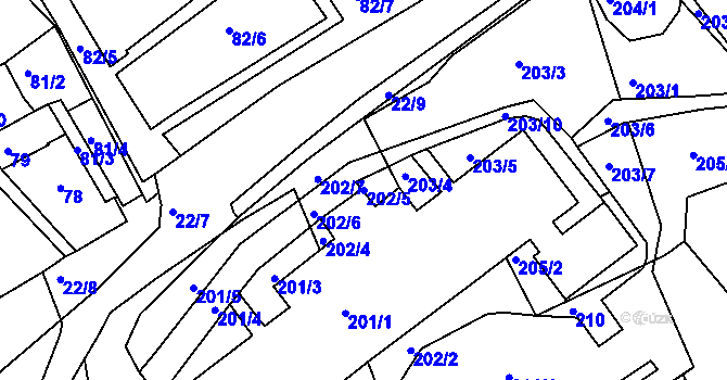 Parcela st. 202/5 v KÚ Mojžíř, Katastrální mapa