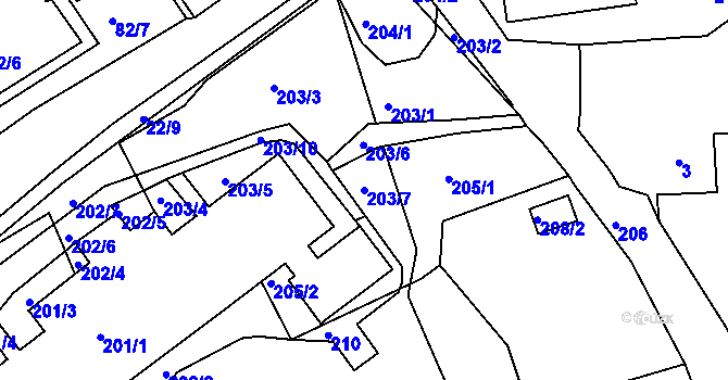Parcela st. 203/7 v KÚ Mojžíř, Katastrální mapa