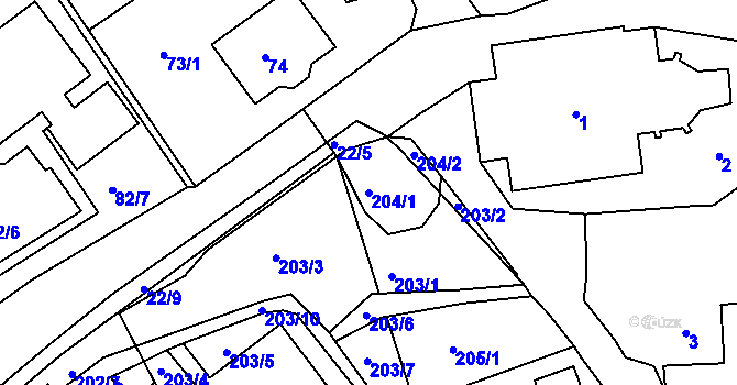 Parcela st. 204/1 v KÚ Mojžíř, Katastrální mapa