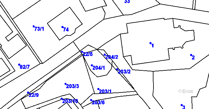 Parcela st. 204/2 v KÚ Mojžíř, Katastrální mapa