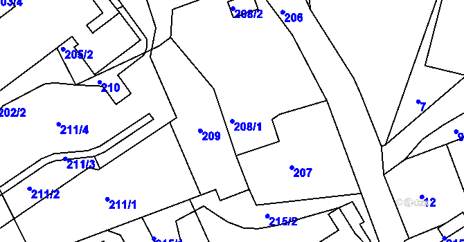 Parcela st. 208/1 v KÚ Mojžíř, Katastrální mapa