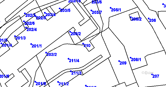 Parcela st. 210 v KÚ Mojžíř, Katastrální mapa