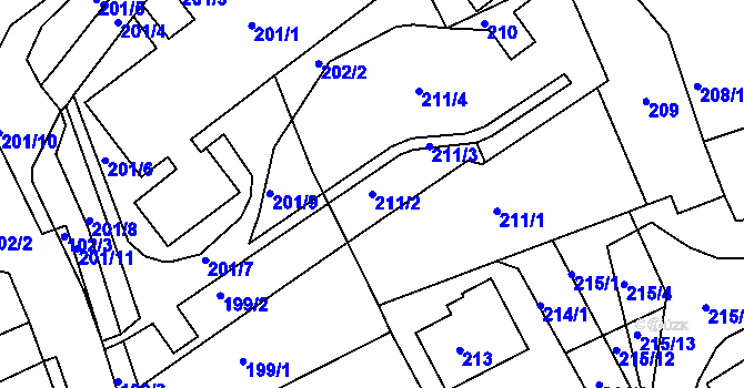 Parcela st. 211/2 v KÚ Mojžíř, Katastrální mapa