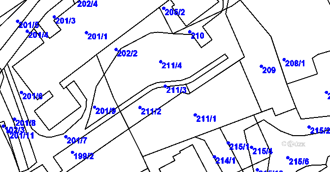 Parcela st. 211/3 v KÚ Mojžíř, Katastrální mapa