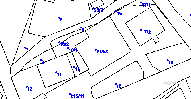 Parcela st. 215/3 v KÚ Mojžíř, Katastrální mapa