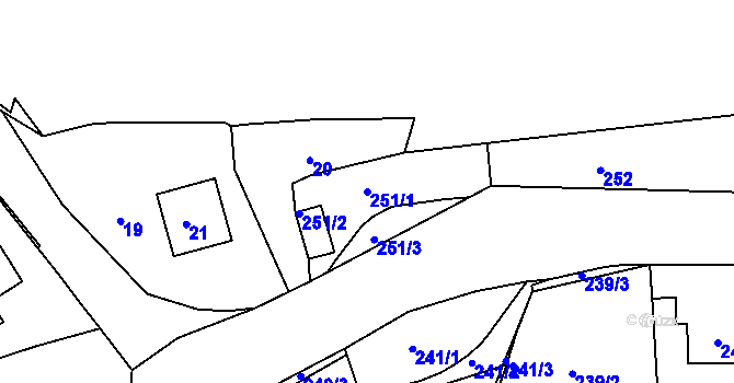 Parcela st. 251/1 v KÚ Mojžíř, Katastrální mapa