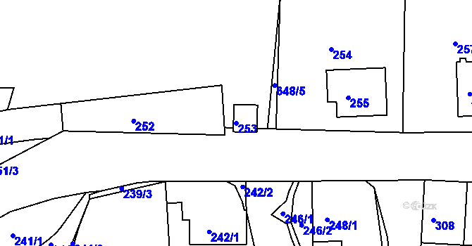Parcela st. 253 v KÚ Mojžíř, Katastrální mapa