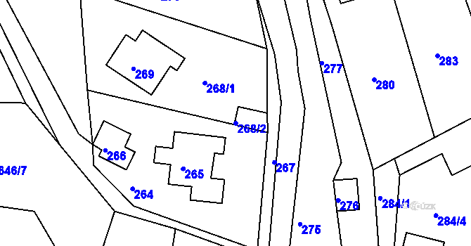 Parcela st. 268/2 v KÚ Mojžíř, Katastrální mapa