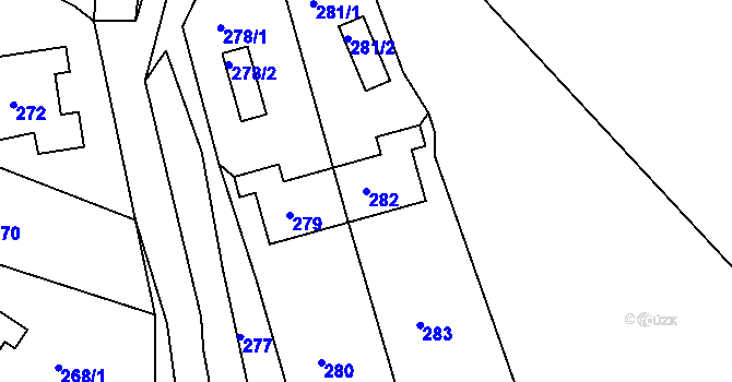 Parcela st. 282 v KÚ Mojžíř, Katastrální mapa