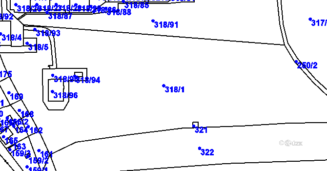Parcela st. 318/1 v KÚ Mojžíř, Katastrální mapa