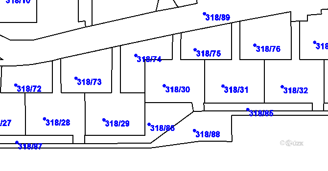Parcela st. 318/30 v KÚ Mojžíř, Katastrální mapa