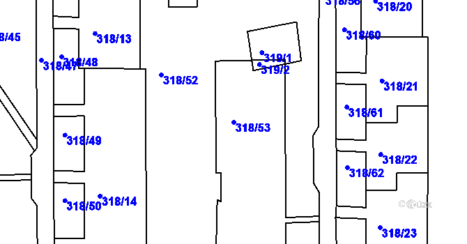 Parcela st. 318/53 v KÚ Mojžíř, Katastrální mapa