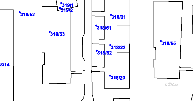 Parcela st. 318/62 v KÚ Mojžíř, Katastrální mapa