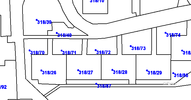 Parcela st. 318/72 v KÚ Mojžíř, Katastrální mapa