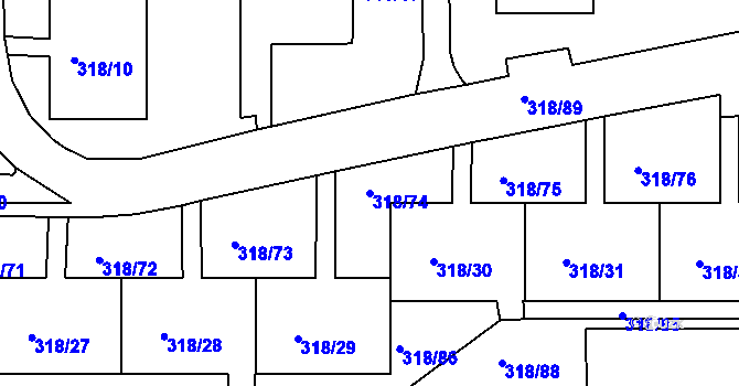 Parcela st. 318/74 v KÚ Mojžíř, Katastrální mapa