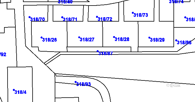 Parcela st. 318/87 v KÚ Mojžíř, Katastrální mapa