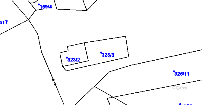 Parcela st. 323/3 v KÚ Mojžíř, Katastrální mapa
