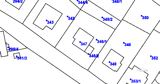 Parcela st. 347 v KÚ Mojžíř, Katastrální mapa