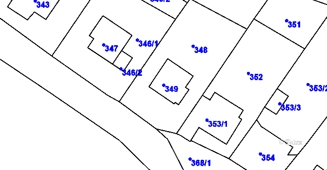 Parcela st. 349 v KÚ Mojžíř, Katastrální mapa