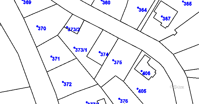 Parcela st. 374 v KÚ Mojžíř, Katastrální mapa