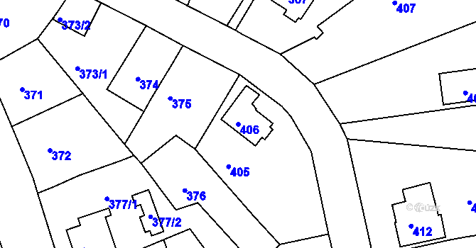 Parcela st. 406 v KÚ Mojžíř, Katastrální mapa