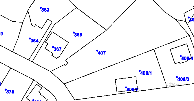 Parcela st. 407 v KÚ Mojžíř, Katastrální mapa