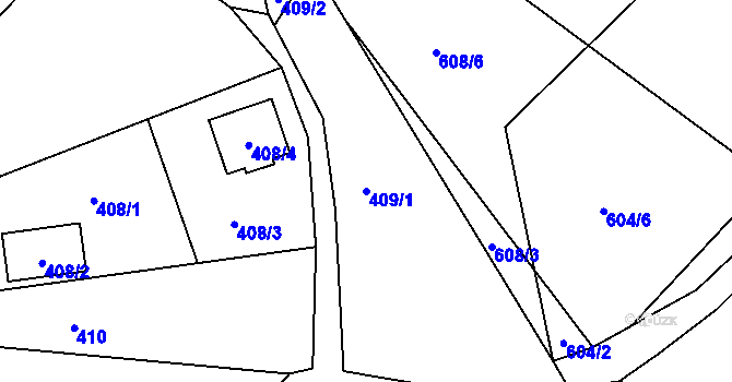 Parcela st. 409/1 v KÚ Mojžíř, Katastrální mapa