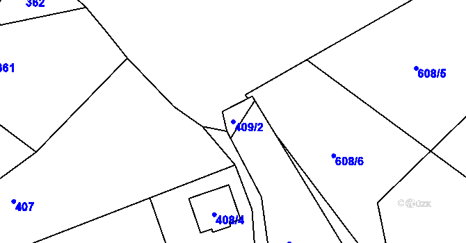 Parcela st. 409/2 v KÚ Mojžíř, Katastrální mapa