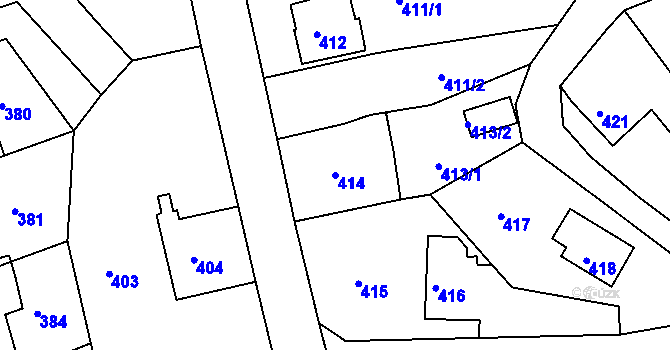 Parcela st. 414 v KÚ Mojžíř, Katastrální mapa
