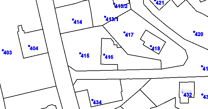 Parcela st. 416 v KÚ Mojžíř, Katastrální mapa