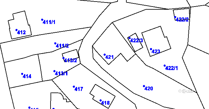 Parcela st. 421 v KÚ Mojžíř, Katastrální mapa