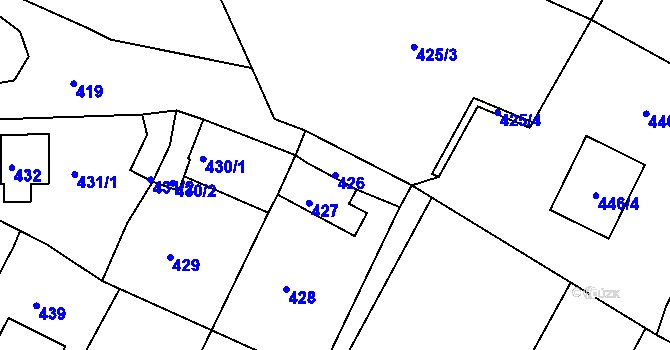 Parcela st. 426 v KÚ Mojžíř, Katastrální mapa