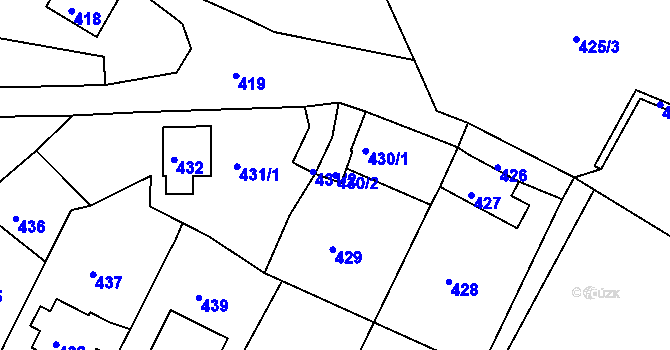 Parcela st. 430/2 v KÚ Mojžíř, Katastrální mapa