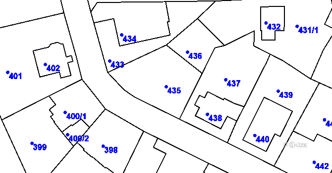 Parcela st. 435 v KÚ Mojžíř, Katastrální mapa