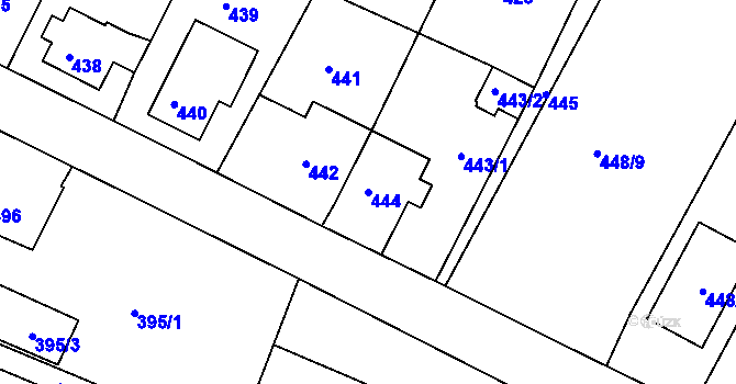 Parcela st. 444 v KÚ Mojžíř, Katastrální mapa