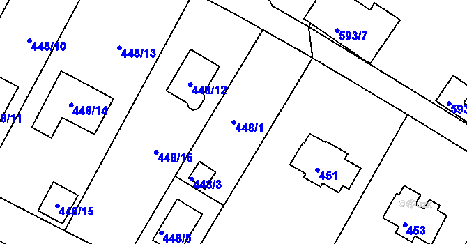 Parcela st. 448/1 v KÚ Mojžíř, Katastrální mapa