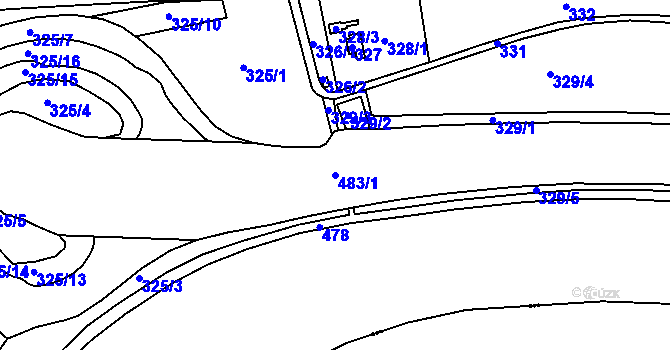 Parcela st. 483/1 v KÚ Mojžíř, Katastrální mapa