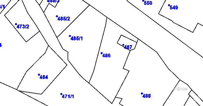 Parcela st. 486 v KÚ Mojžíř, Katastrální mapa