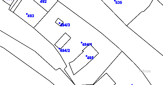 Parcela st. 494/1 v KÚ Mojžíř, Katastrální mapa