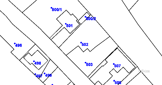 Parcela st. 502 v KÚ Mojžíř, Katastrální mapa