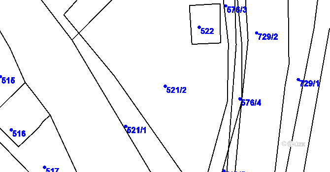 Parcela st. 521/2 v KÚ Mojžíř, Katastrální mapa