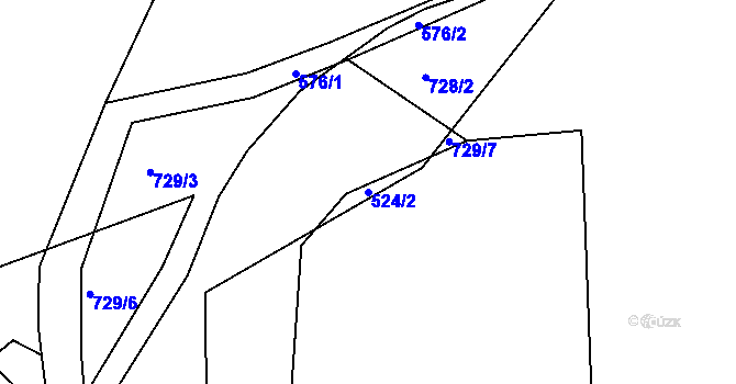 Parcela st. 524/2 v KÚ Mojžíř, Katastrální mapa