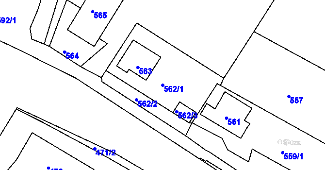 Parcela st. 562/1 v KÚ Mojžíř, Katastrální mapa