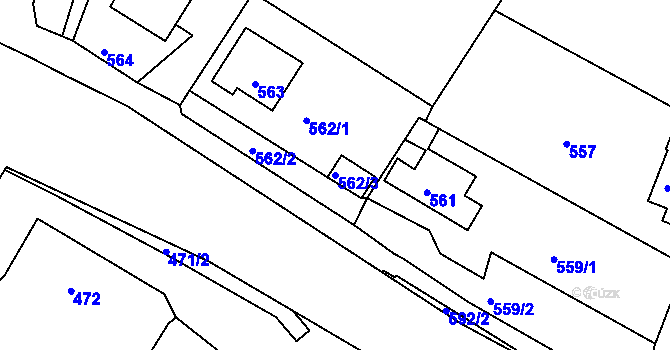 Parcela st. 562/3 v KÚ Mojžíř, Katastrální mapa